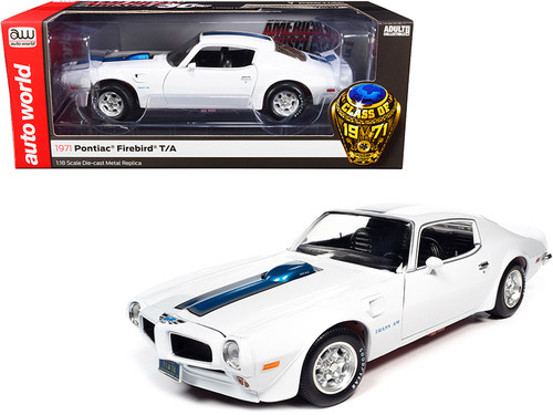 1/18 Auto World 1971 Pontiac Firebird T/A Trans Am Cameo (White with Blue Stripes) "Class of 1971" "American Muscle 30th Anniversary" (1991-2021) Diecast Car Model