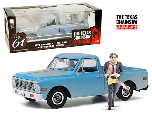 1/18 Highway 61 The Texas Chainsaw Massacre 1971 Chevrolet C10 and Leatherface Figure Diecast Car Model