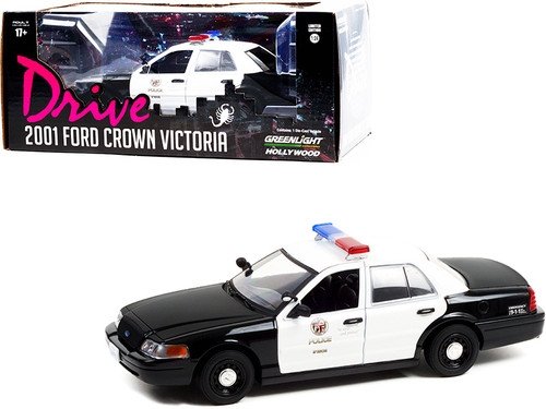 2001 Ford Crown Victoria Police Interceptor Black and White "Los Angeles Police Department" (LAPD) "Drive" (2011) Movie 1/24 Diecast Model Car by Greenlight