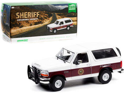 1994 Ford Bronco XLT White with Burgundy Stripes "Absaroka County Sheriff's Department" 1/18 Diecast Model Car by Greenlight