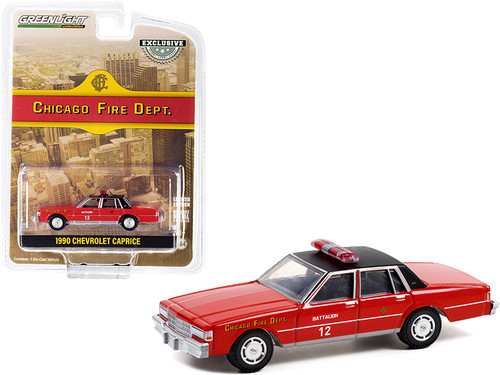 1990 Chevrolet Caprice Red with Black Top "Chicago Fire Department" (Illinois) "Hobby Exclusive" 1/64 Diecast Model Car by Greenlight