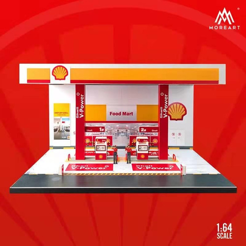 1/64 MoreArt Shell V-Power Gas Station Diorama Scene with Figures (car models NOT included)