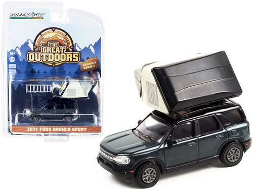 2021 Ford Bronco Sport Dark Gray and Black with Modern Rooftop Tent "The Great Outdoors" Series 1 1/64 Diecast Model Car by Greenlight