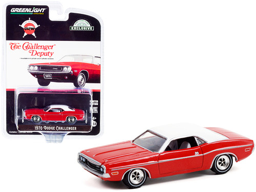 1970 Dodge Challenger "The Challenger Deputy" Bright Red with White Vinyl Top "Hobby Exclusive" 1/64 Diecast Model Car by Greenlight