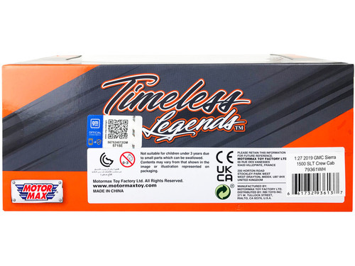 1/24 Motormax 2019 GMC Sierra 1500 SLT Crew Cab (White) Diecast Car Model