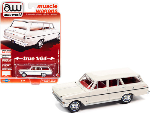 1963 Chevrolet II Nova 400 Wagon Ermine White with Red Interior "Muscle Wagons" Limited Edition to 15126 pieces Worldwide 1/64 Diecast Model Car by Autoworld