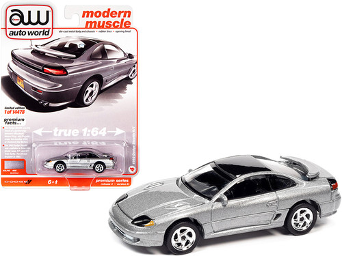1993 Dodge Stealth R/T Silver Metallic with Black Top "Modern Muscle" Limited Edition to 14478 pieces Worldwide 1/64 Diecast Model Car by Autoworld