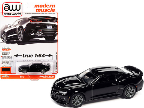 2019 Chevrolet Camaro ZL1 Gloss Black "Modern Muscle" Limited Edition to 15390 pieces Worldwide 1/64 Diecast Model Car by Autoworld