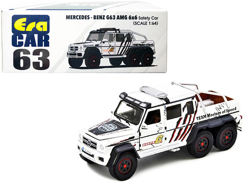 Mercedes Benz G63 AMG 6x6 Pickup Truck Safety Car White with Graphics 1/64 Diecast Model Car by Era Car
