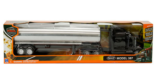 1/43 New Ray Peterbilt Model 387 Tanker (Black/Chrome) - Long Haul Trucker
