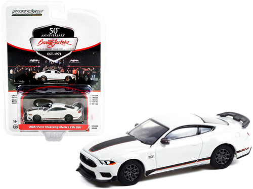 2021 Ford Mustang Mach 1 VIN #001 Fighter Jet Gray with Ebony and Orange Stripes (Lot #3005) Barrett Jackson "Scottsdale Edition" Series 8 1/64 Diecast Model Car by Greenlight