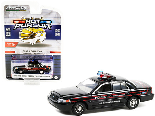 2001 Ford Crown Victoria Police Interceptor Black Police Prep Package "Test & Evaluation Vehicle" Dearborn (Michigan) "Hot Pursuit" Series 39 1/64 Diecast Model Car by Greenlight