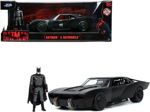 1/24 Jada Batmobile Matt Black with Batman Diecast Figure "The Batman" (2022) Movie "DC Comics" Diecast Car Model