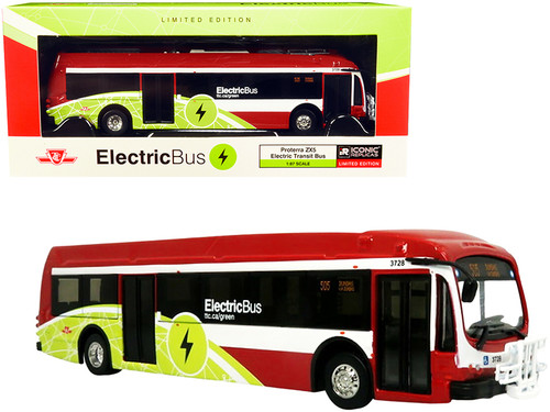 Proterra ZX5 Electric Transit Bus #505 "Dundas" "TTC Toronto Transit Commission" (Canada) Dark Red and White with Green Graphics 1/87 (HO) Diecast Model by Iconic Replicas