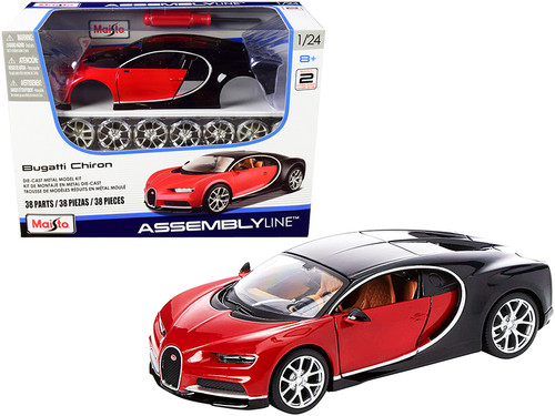 Model Kit Bugatti Chiron Red and Black (Skill 2) "Assembly Line" 1/24 Diecast Model Car by Maisto