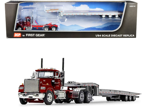 Mack Super-Liner Day Cab Truck with Talbert 5553TA Tri-Axle Trailer "Santucci Construction Inc." Burgundy Metallic and Silver 1/64 Diecast Model by DCP/First Gear