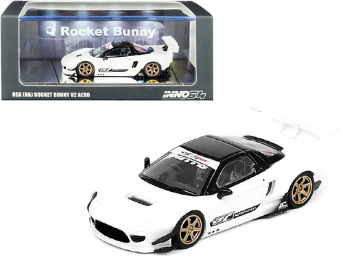 Honda NSX (NA) Rocket Bunny V2 Aero RHD (Right Hand Drive) White with Black Top "Auto Fashion" 1/64 Diecast Model Car by Inno Models