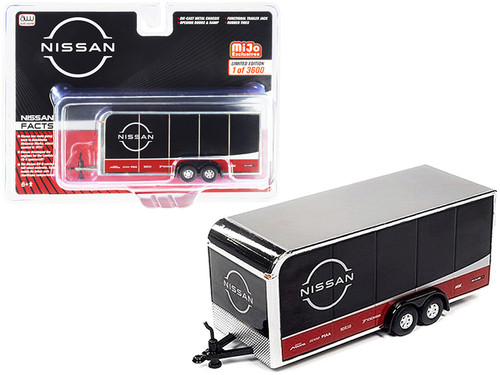 4-Wheel Enclosed Car Trailer "Nissan" Black 1/64 Diecast Model by Autoworld