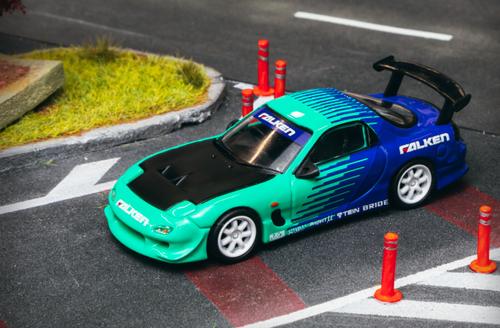 Mazda RX-7 FD3S RHD (Right Hand Drive) Green and Blue "Falken" Livery "Global64" Series 1/64 Diecast Model Car by Tarmac Works