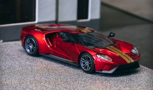 1/64 Mini GT & Tarmac Works Ford GT Liquid Red Metallic with Gold Stripes" Shmee150 Collection Diecast Car Model