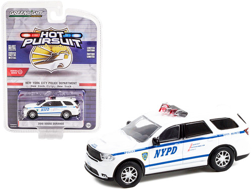 2019 Dodge Durango White with Blue Stripes NYPD "New York City Police Department" (New York) "Hot Pursuit" Series 40 1/64 Diecast Model Car by Greenlight
