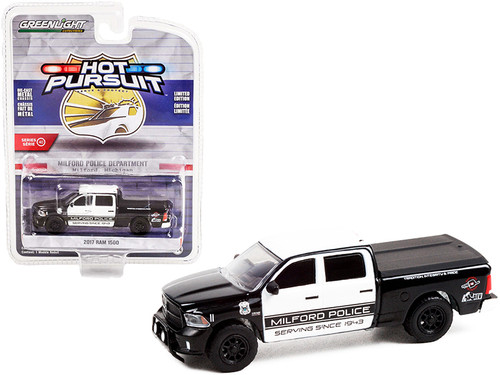 2017 Ram 1500 SSV 4x4 Pickup Truck with Bed Cover White and Black "Serving Since 1943" "Milford Police Department" (Michigan) "Hot Pursuit" Series 40 1/64 Diecast Model Car by Greenlight