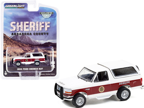 1994 Ford Bronco XLT White and Burgundy "Absaroka County Sheriff's Department" "Hobby Exclusive" 1/64 Diecast Model Car by Greenlight