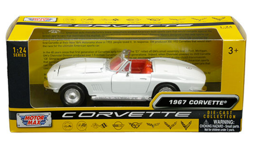 1/24 Motormax 1967 Chevrolet Corvette C2 (White with Red Interior) Diecast Car Model