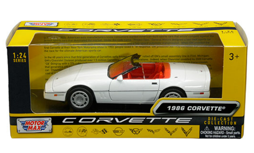 1/24 Motormax 1986 Chevrolet Corvette C4 (White with Red Interior) Diecast Car Model