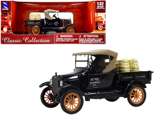 1925 Ford Model T Pickup Truck Black with Tan Top "ACME Demolition Co." with T-N-T Explosive Barrels "Classic Collection" Series 1/32 Diecast Model Car by New Ray