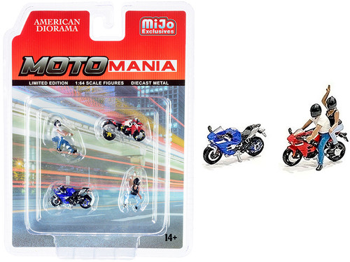 "Moto Mania" 4 piece Diecast Set (2 Figurines and 2 Motorcycles) for 1/64 Scale Models by American Diorama