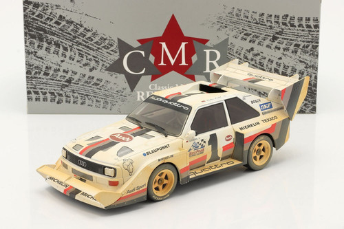 1/18 CMR Audi Sport Quattro S1 E2 #1 Winner Pikes Peak 1987 Röhrl Dirty Version Diecast Car Model