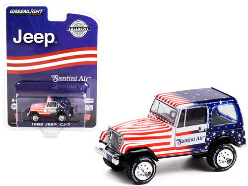 1982 Jeep CJ-7 "Santini Air" with American Flag Graphics "Hobby Exclusive" 1/64 Diecast Model Car by Greenlight