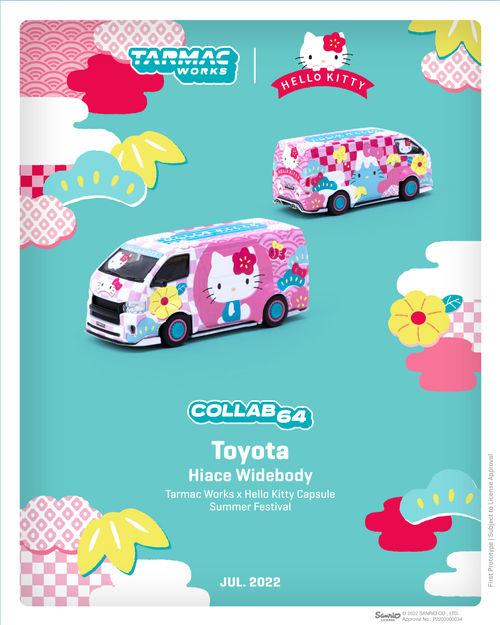 Toyota Hiace Widebody Van RHD (Right Hand Drive) Pink with Graphics "Hello Kitty Capsule Summer Festival" "Collab64" Series 1/64 Diecast Model by Tarmac Works