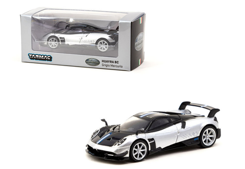 Pagani Huayra BC Grigio Mercurio Silver Metallic and Black with Stripes "Global64" Series 1/64 Diecast Model Car by Tarmac Works