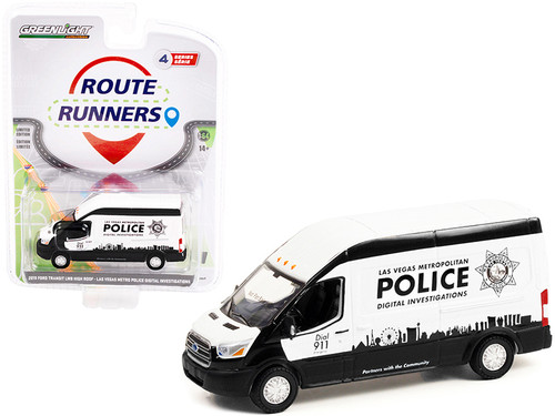 2019 Ford Transit LWB High Roof Van White and Black with Graphics "Las Vegas Metropolitan Police Digital Investigations" (Nevada) "Route Runners" Series 4 1/64 Diecast Model Car by Greenlight