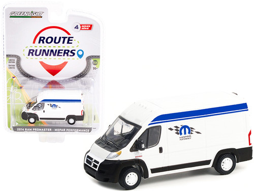 2014 Dodge Ram ProMaster Van White with Blue Stripes "Mopar Performance" "Route Runners" Series 4 1/64 Diecast Model Car by Greenlight