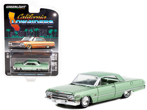 1963 Chevrolet Impala Lowrider Custom Light Green Metallic with Green Interior "California Lowriders" Release 1 1/64 Diecast Model Car by Greenlight