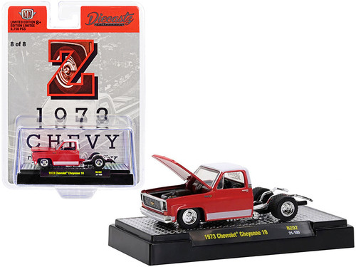 1973 Chevrolet Cheyenne 10 Bedless Truck "Z" Red with White Top and Stripes "Diecastz Collectors" "Riverside Show Exclusives" Limited Edition to 5750 pieces Worldwide 1/64 Diecast Model Car by M2 Machines