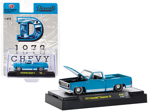 1973 Chevrolet Cheyenne 10 Pickup Truck "D" Baby Blue with White Top and Stripes "Diecastz Collectors" "Riverside Show Exclusives" Limited Edition to 5750 pieces Worldwide 1/64 Diecast Model Car by M2 Machines