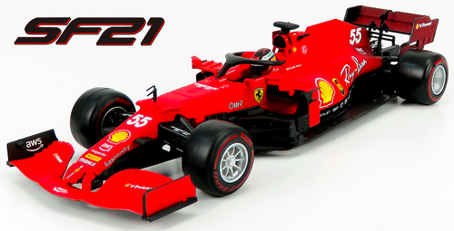 1/18 BBurago Ferrari SF21 #55 Carlos Sainz Formula One F1 Car "Ferrari Racing" Series Diecast Car Model