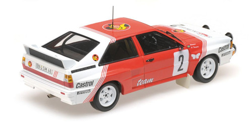 1/18 Minichamps 1985 Audi Quattro A2 #2 Winner Rallye Boucles de Spa Belga Team Björn Waldegaard, Hans Thorszelius Diecast Car Model