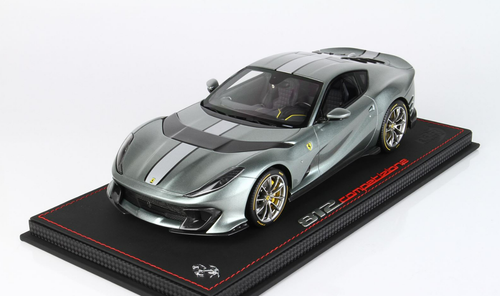 1/18 BBR 2021 Ferrari 812 Competizione (Coburn Gray With Silver Nurburgring Racing Stripe) Resin Car Model Limited 112 Pieces