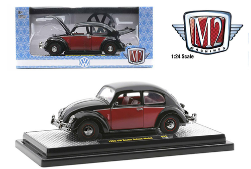 1952 Volkswagen Beetle Deluxe Black and Red with Red Interior Limited Edition to 9600 pieces Worldwide 1/24 Diecast Model Car by M2 Machines