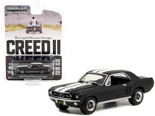 1967 Ford Mustang Coupe (Adonis Creed's) Matt Black with White Stripes "Creed II" (2018) Movie "Hollywood Series" Release 35 1/64 Diecast Model Car by Greenlight