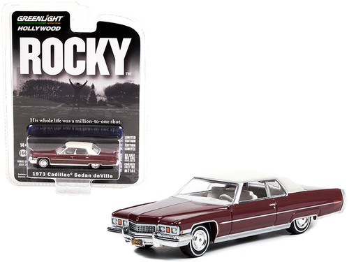 1973 Cadillac Sedan DeVille Burgundy with White Top "Rocky" (1976) Movie "Hollywood Series" Release 35 1/64 Diecast Model Car by Greenlight