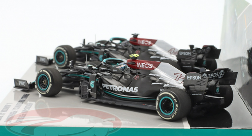 1/43 Minichamps 2021 Formula 1 2-Car Set Mercedes-AMG F1 W12 Lewis Hamilton #44 & Valtteri Bottas #77 Car Model Limited 111 Pieces