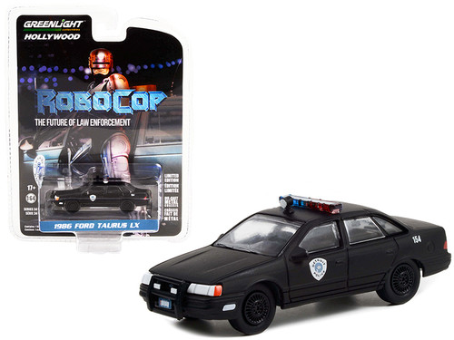 1986 Ford Taurus LX Matt Black "Detroit Police" "RoboCop" (1987) Movie "Hollywood Series" Release 34 1/64 Diecast Model Car by Greenlight