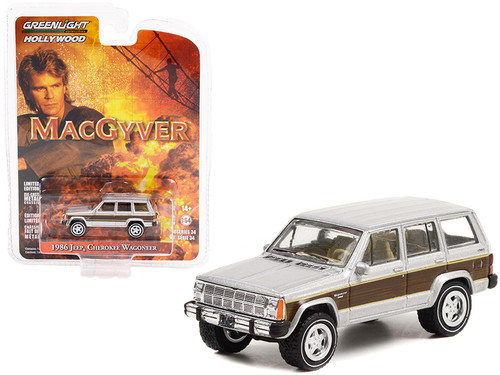 1986 Jeep Cherokee Wagoneer Silver Metallic with Woodgrain Sides "MacGyver" (1985-1992) TV Series "Hollywood Series" Release 34 1/64 Diecast Model Car by Greenlight