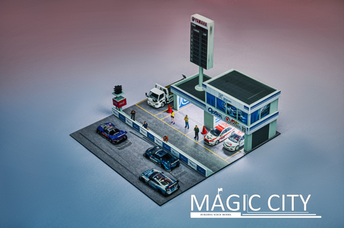 1/64 Magic City Japan Tsukuba Track Safety Car Garage Diorama with Lights (car models & figures NOT included)